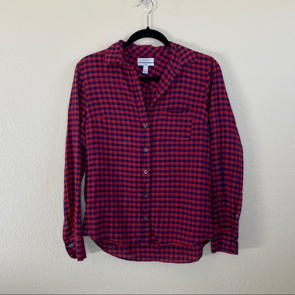J. Crew Boy Fit Red Tartan Plaid Flannel Shirt - Picture 3 of 10